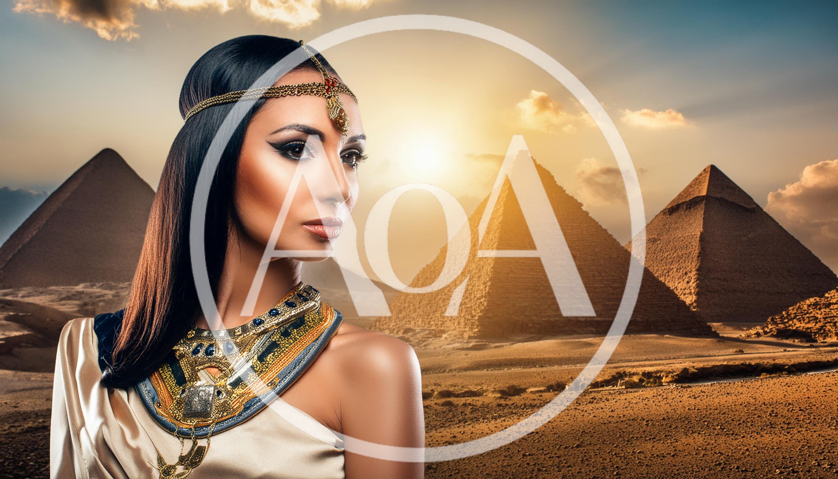Egyptian Queen Portrait With Pyramids At Sunset