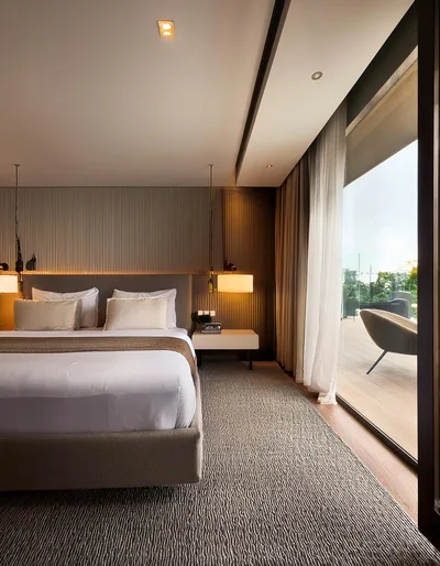 Modern Luxury Bedroom Interior With Floor To Ceiling Windows
