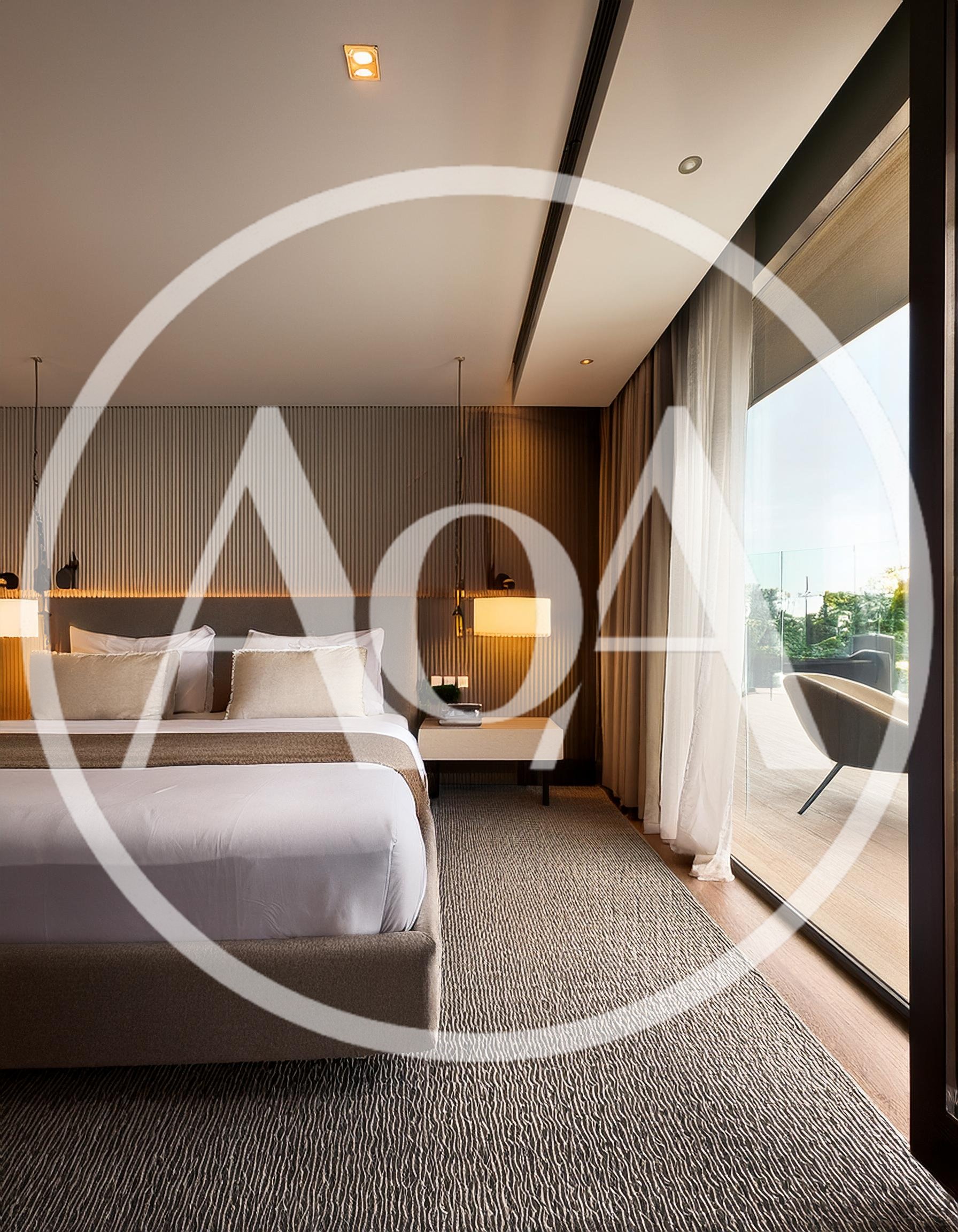 Modern Luxury Bedroom Interior With Floor To Ceiling Windows