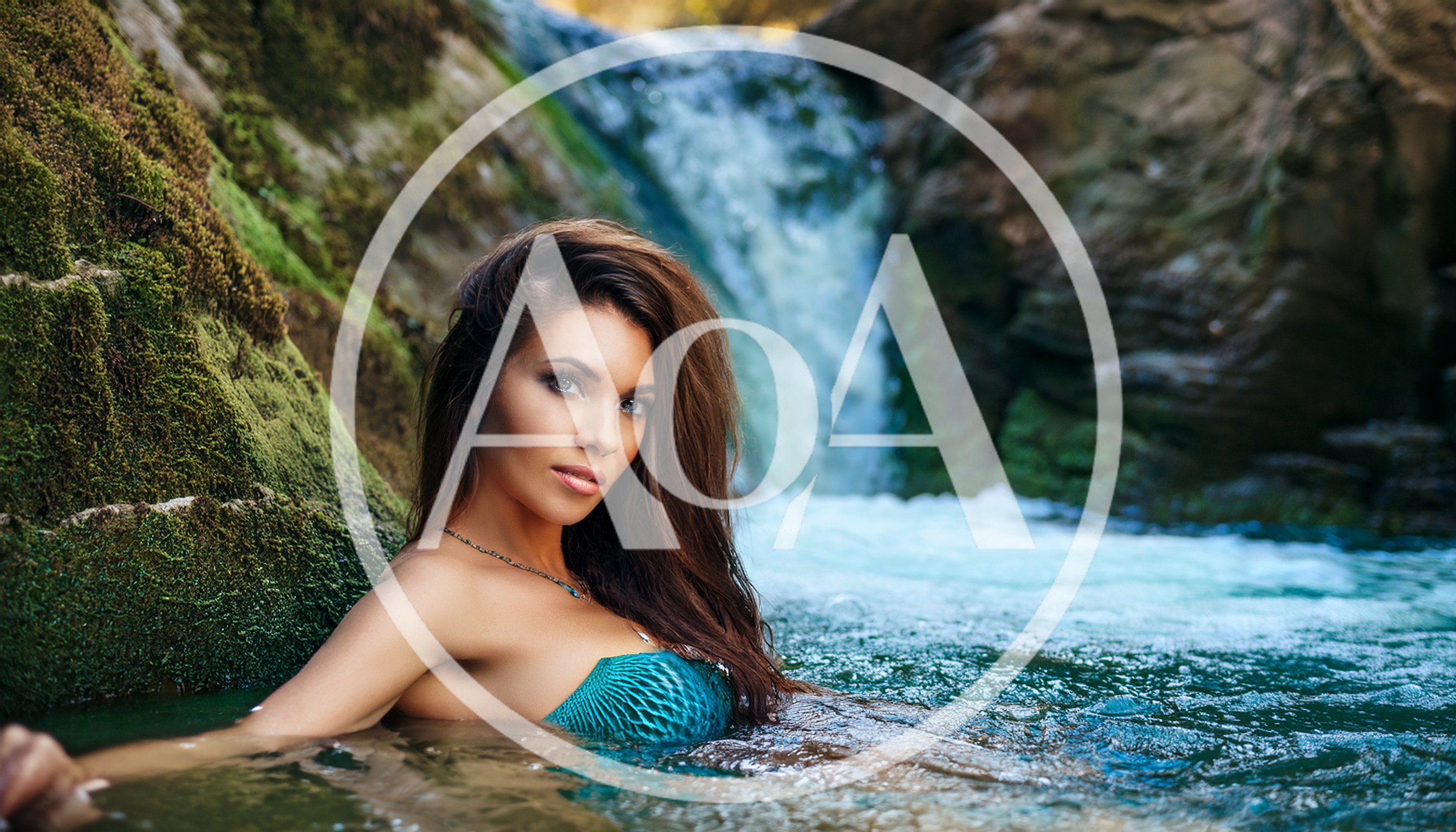 Beautiful Woman Posing In A Natural Waterfall Pool
