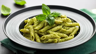 Penne Pasta With Fresh Basil Pesto Sauce