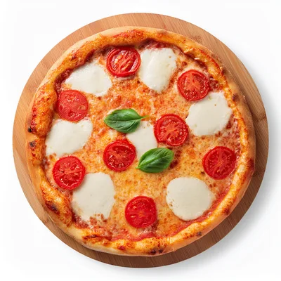 Fresh Margherita Pizza On A Wooden Serving Board