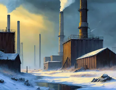 Industrial Factory Complex In A Snowy Winter Landscape
