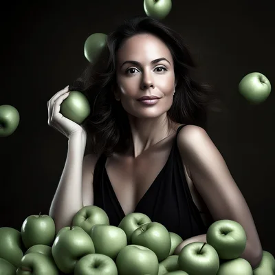 Elegant Woman Posing With Fresh Green Apples