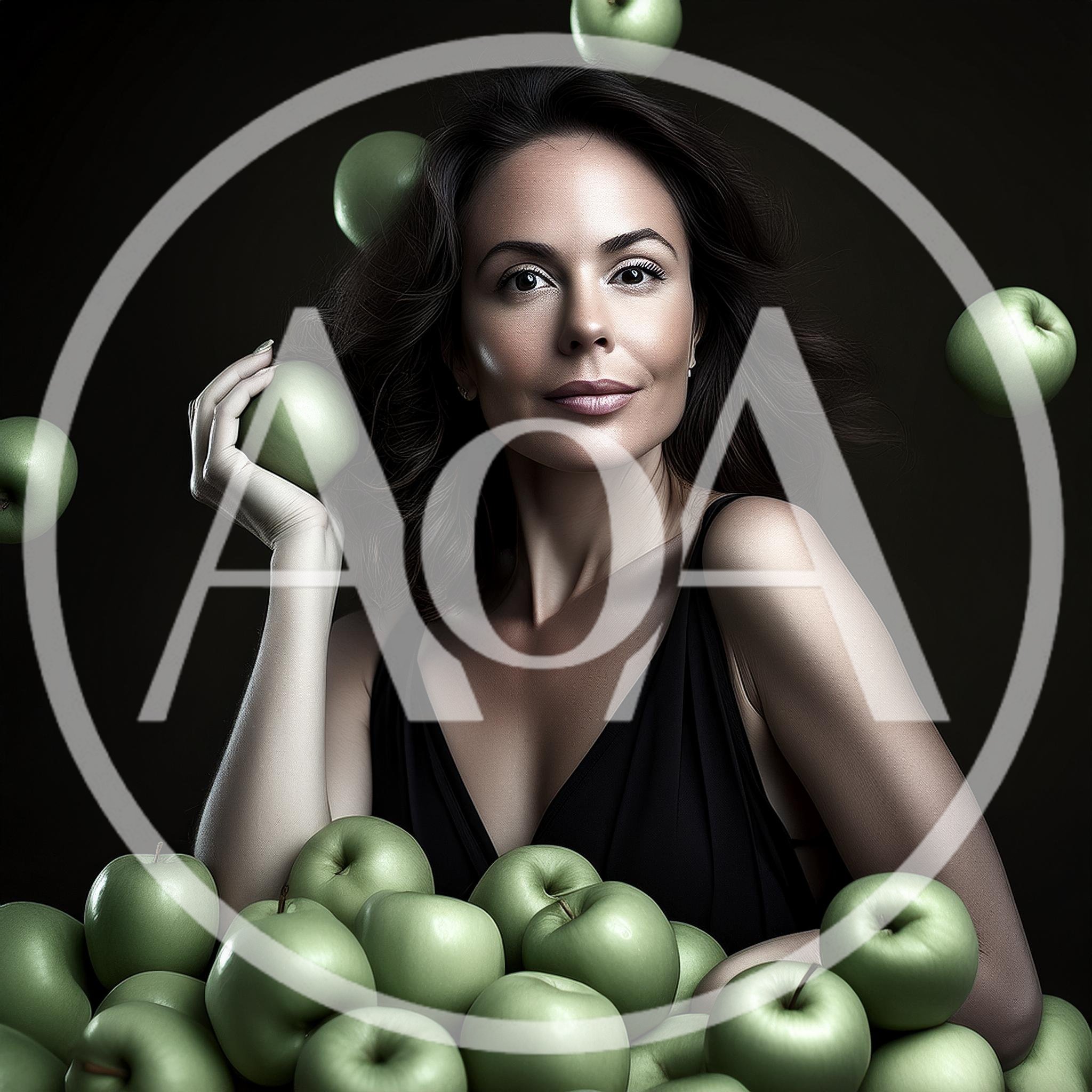 Elegant Woman Posing With Fresh Green Apples