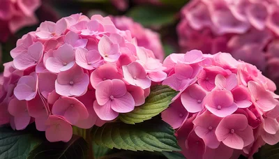 Vibrant Pink Hydrangea Flowers In Full Bloom