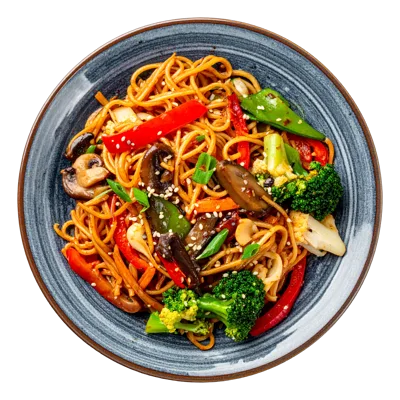Stir Fried Vegetable Noodles In A Ceramic Bowl
