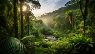 Lush Tropical Rainforest With A Winding River