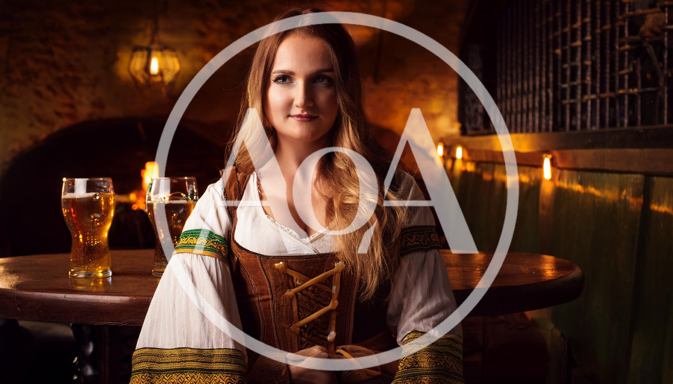 Young Woman In Traditional Bavarian Dirndl At Tavern