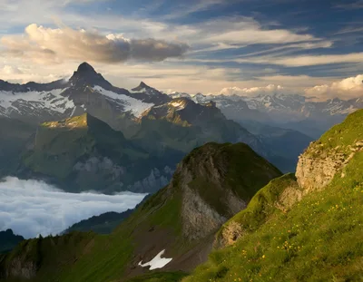 Majestic Alpine Mountain Range At Golden Hour