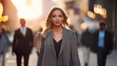 Confident Businesswoman Walking Through A Busy City Street