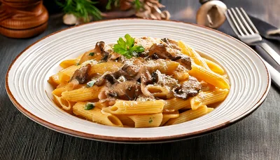 Penne Pasta With Mushrooms And Parmesan Cheese