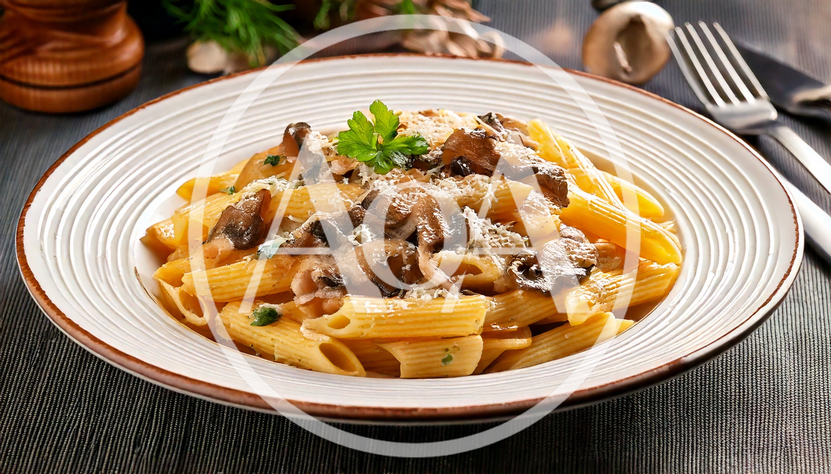 Penne Pasta With Mushrooms And Parmesan Cheese