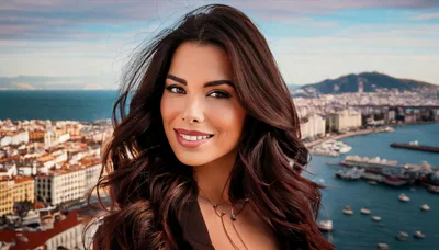 Portrait Of A Beautiful Woman Overlooking Naples Cityscape