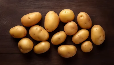 Fresh Raw Potatoes Arranged On Dark Wooden Table