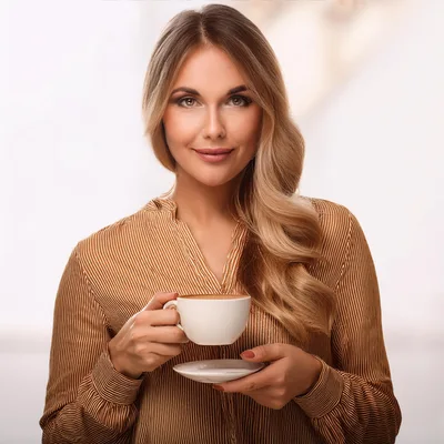 Beautiful Woman Holding A Cup Of Coffee
