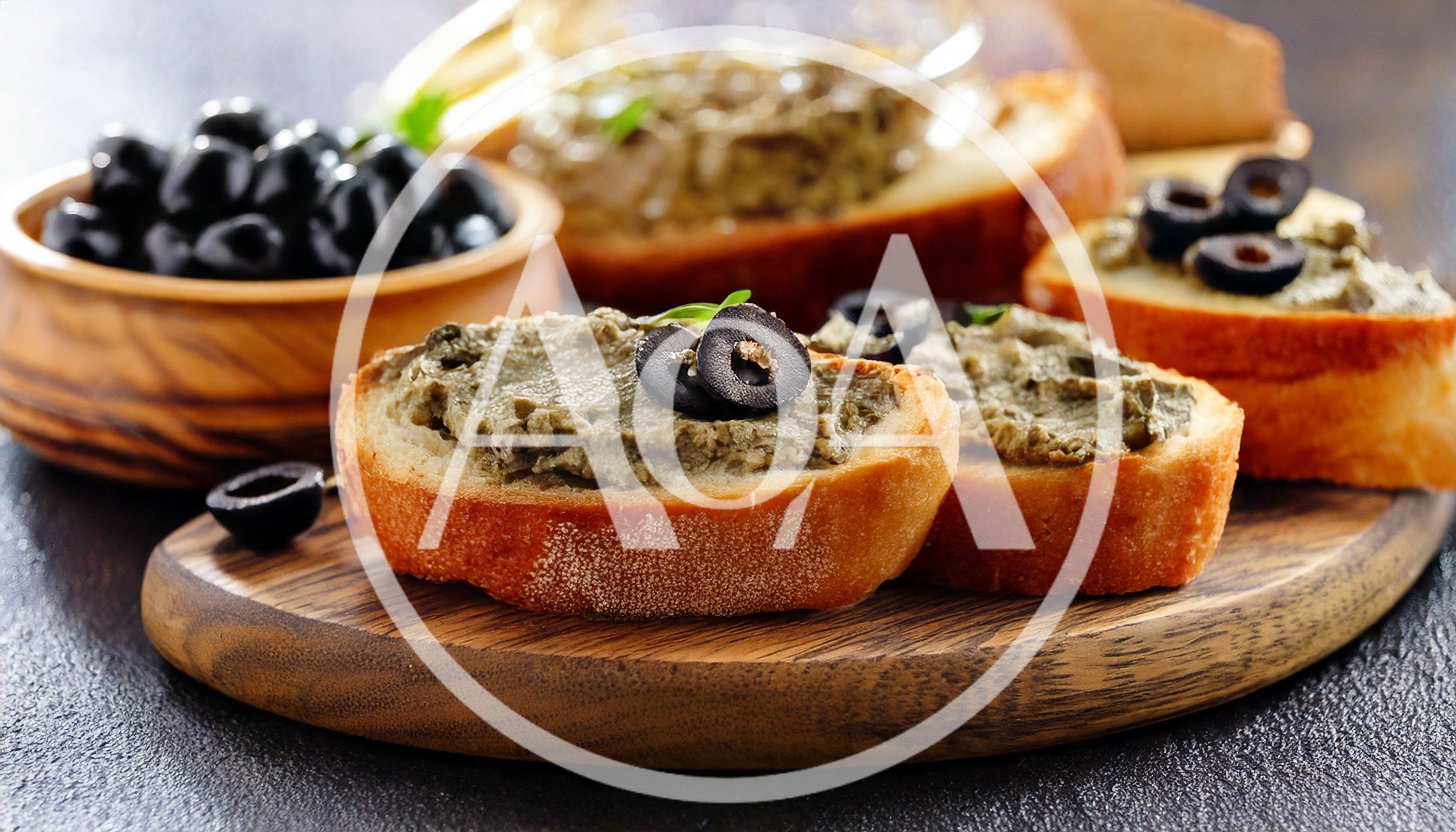 Olive Tapenade Spread on Toasted Baguette Slices
