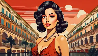 Elegant Woman In Red Dress Standing In Italian Plaza