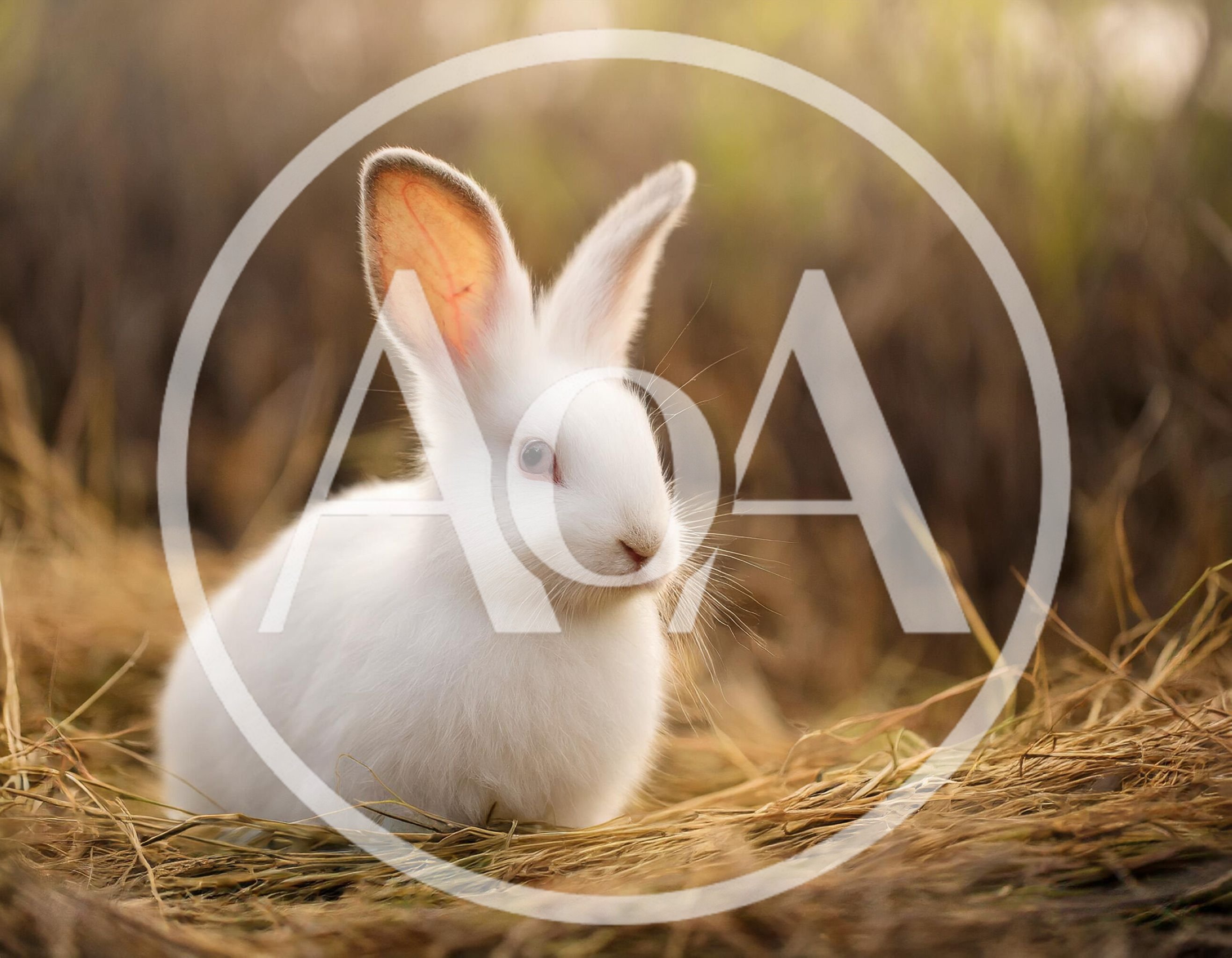White Rabbit Sitting In Dry Grass