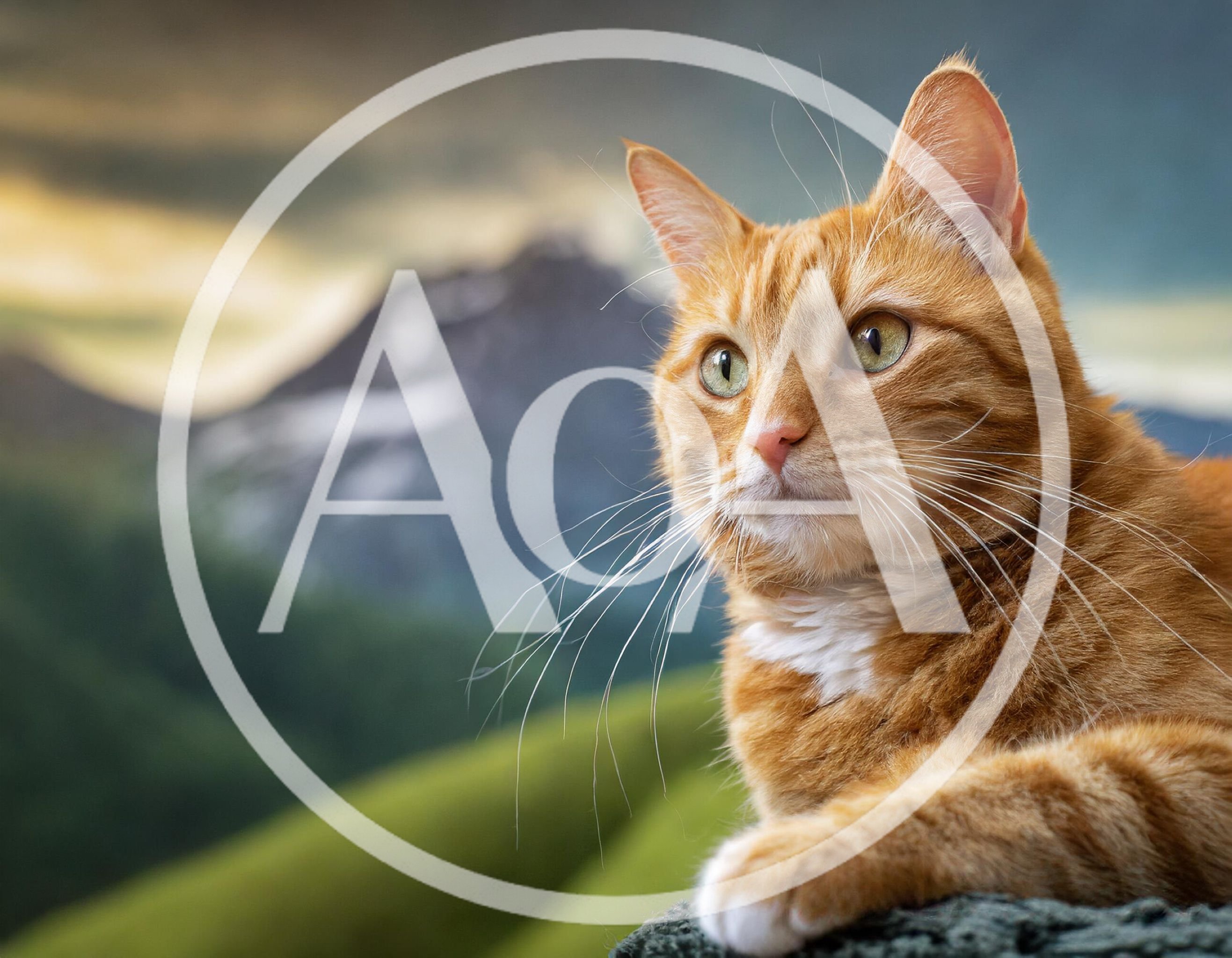 Ginger Tabby Cat Looking Over Mountain Landscape