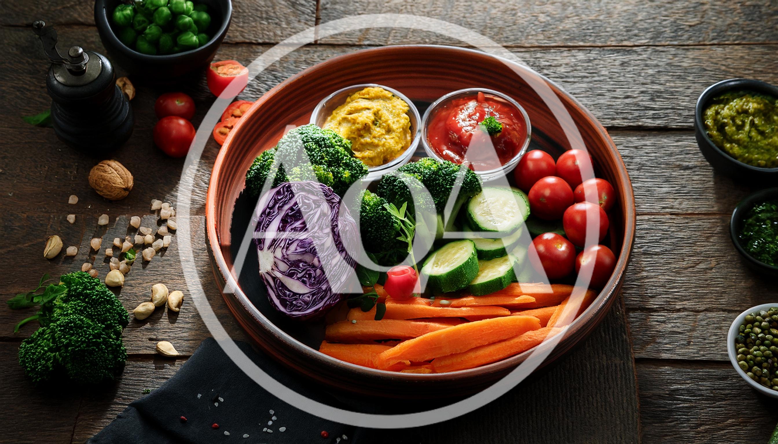Fresh Vegetable Platter With Dips On Wooden Table