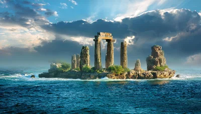 Ancient Stone Temple Ruins On A Remote Ocean Island