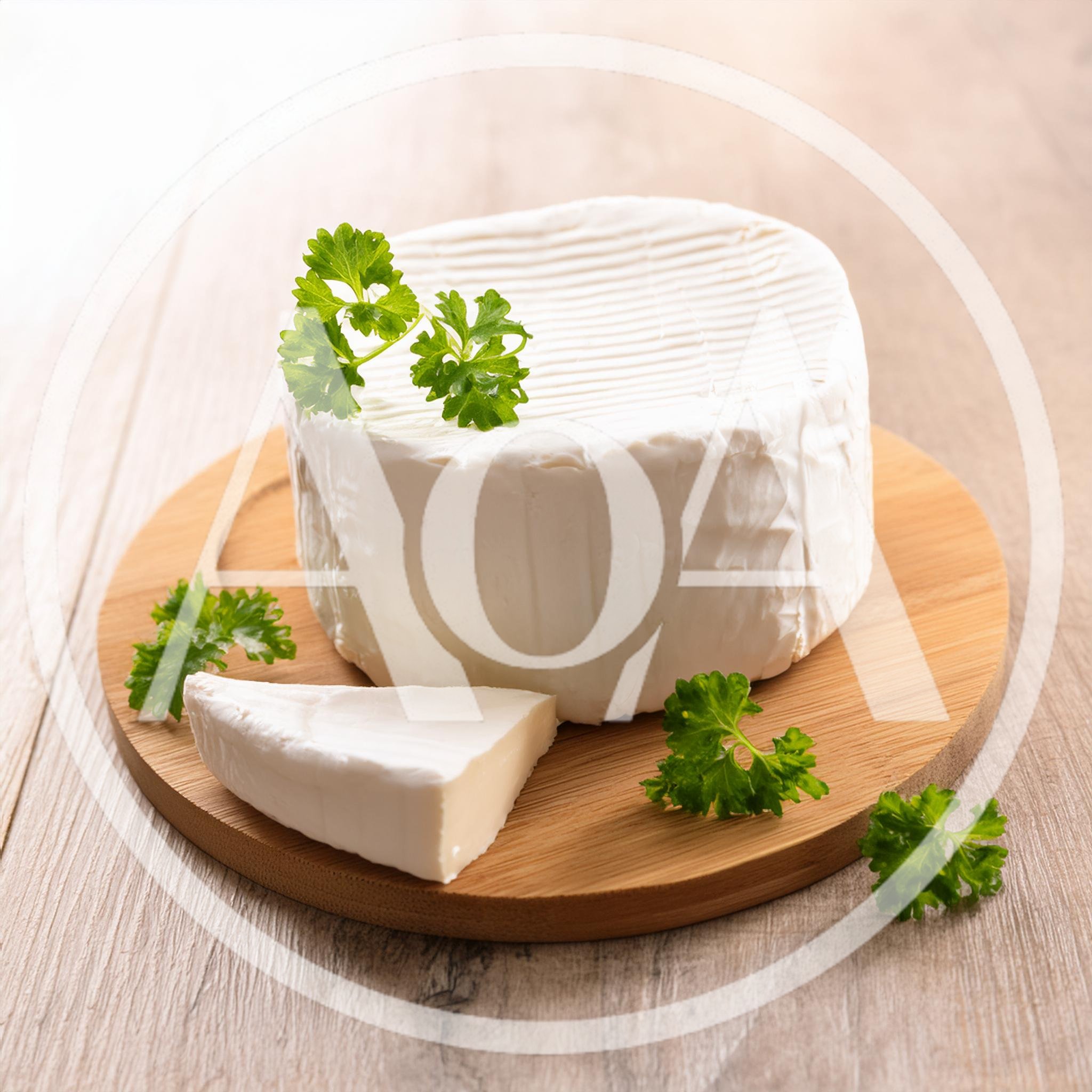 Round Brie Cheese Wheel With A Slice On Board
