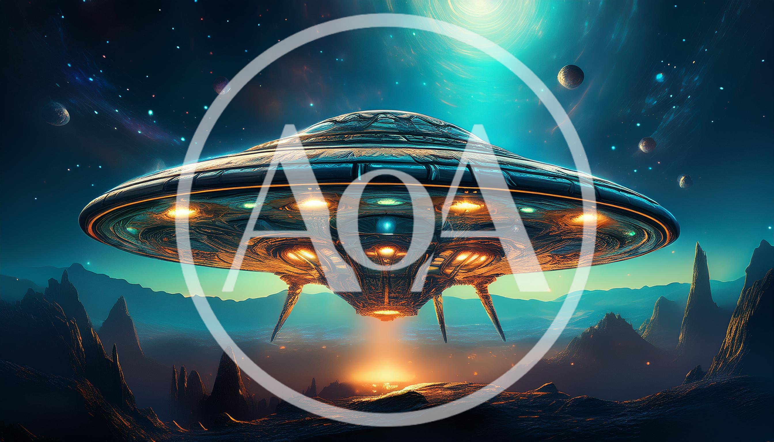 Futuristic Alien Spaceship Hovering Over Desolate Exoplanet Landscape