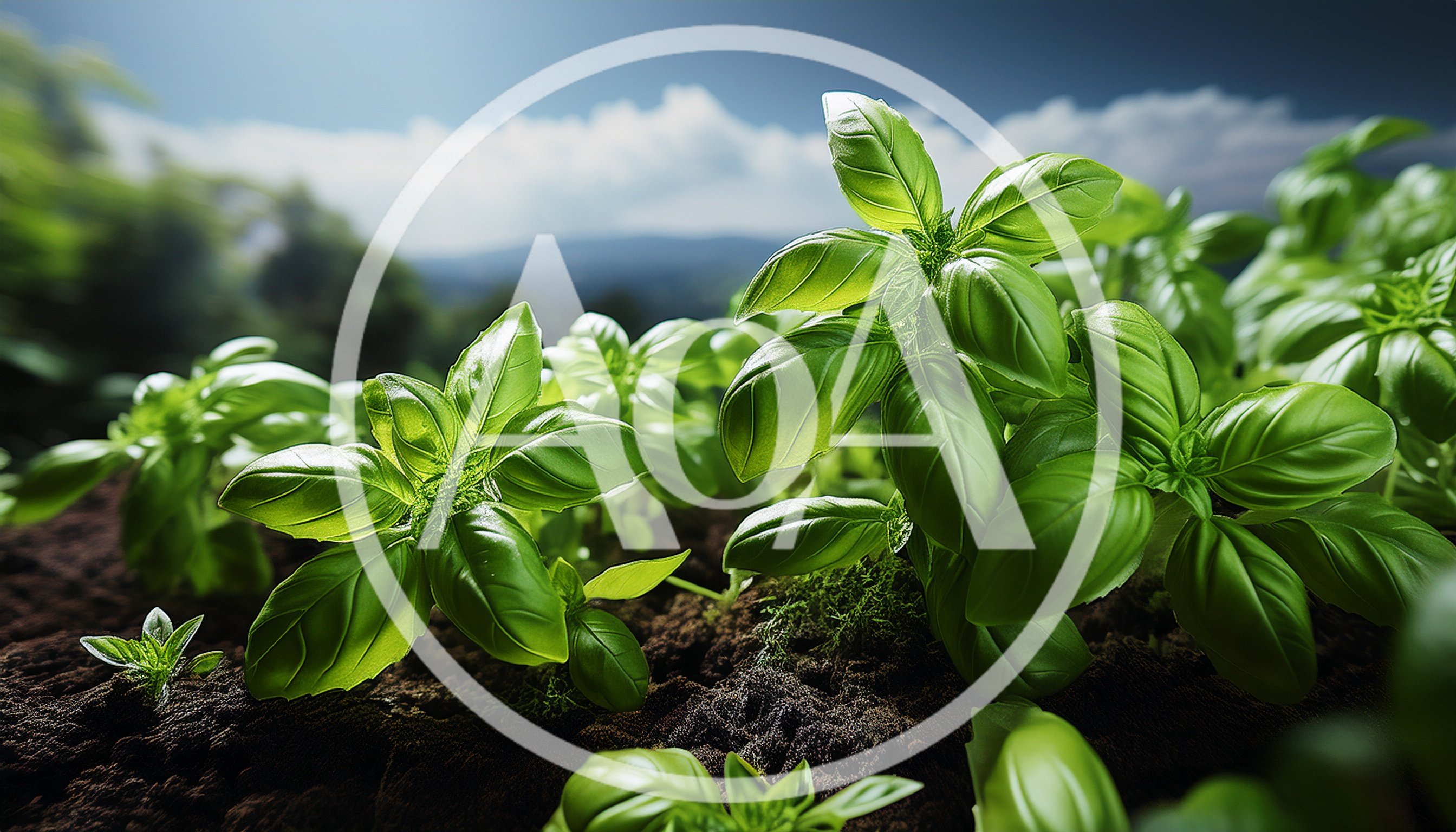 Fresh Green Basil Plants Growing In Garden Soil