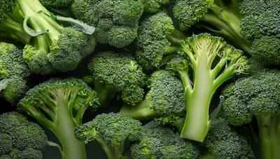 Fresh Green Broccoli Florets Arranged On Dark Background
