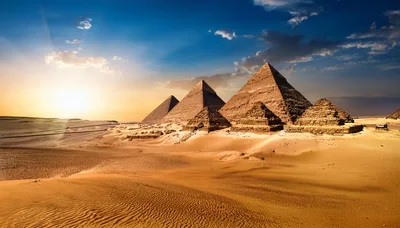 The Great Pyramids Of Giza At Sunset