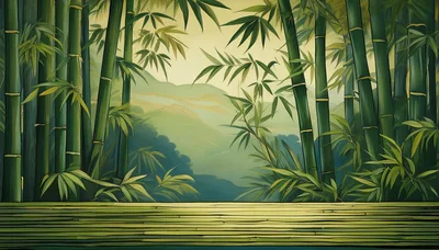 Bamboo Forest Background With Wooden Platform