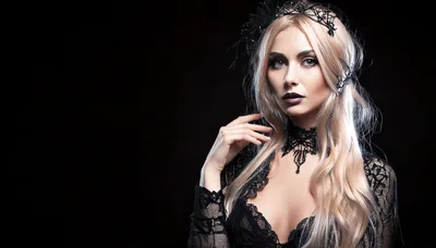 Gothic Blonde Woman In Lace Attire
