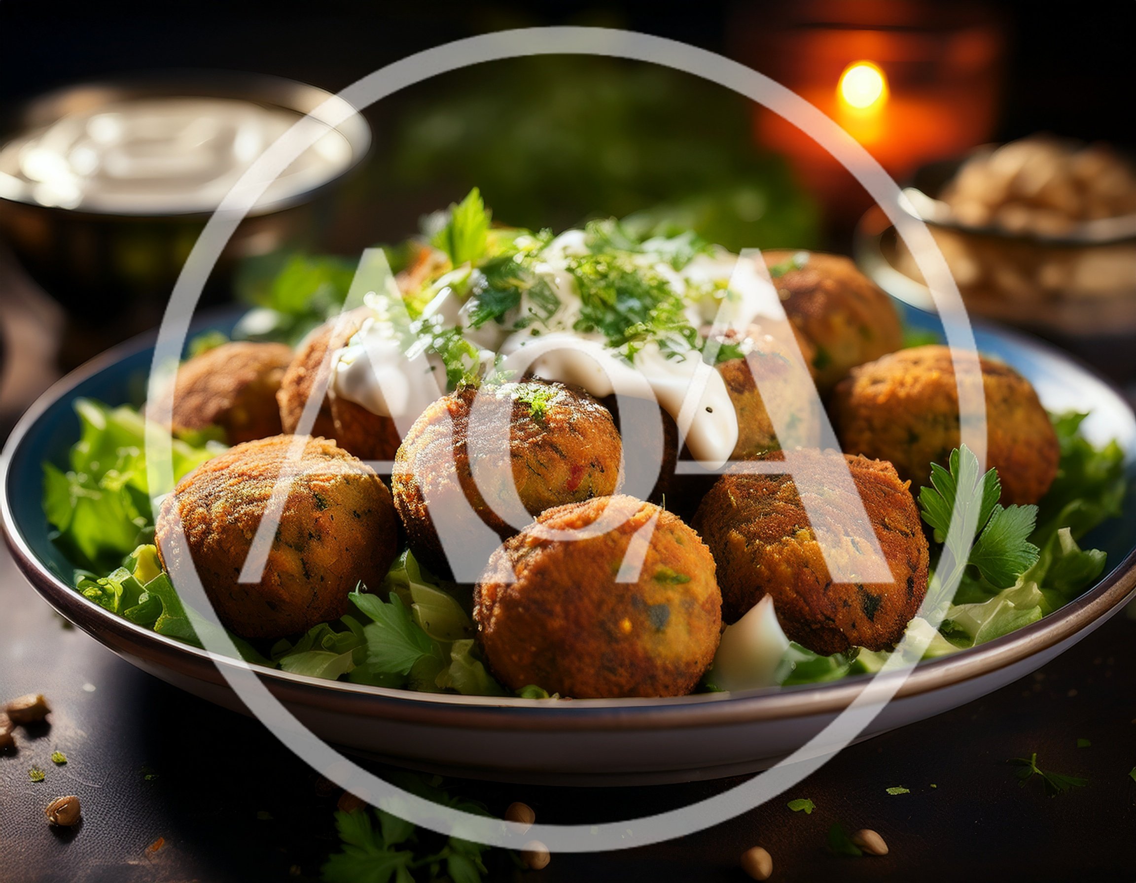 Plate Of Crispy Falafel Balls With Creamy Sauce
