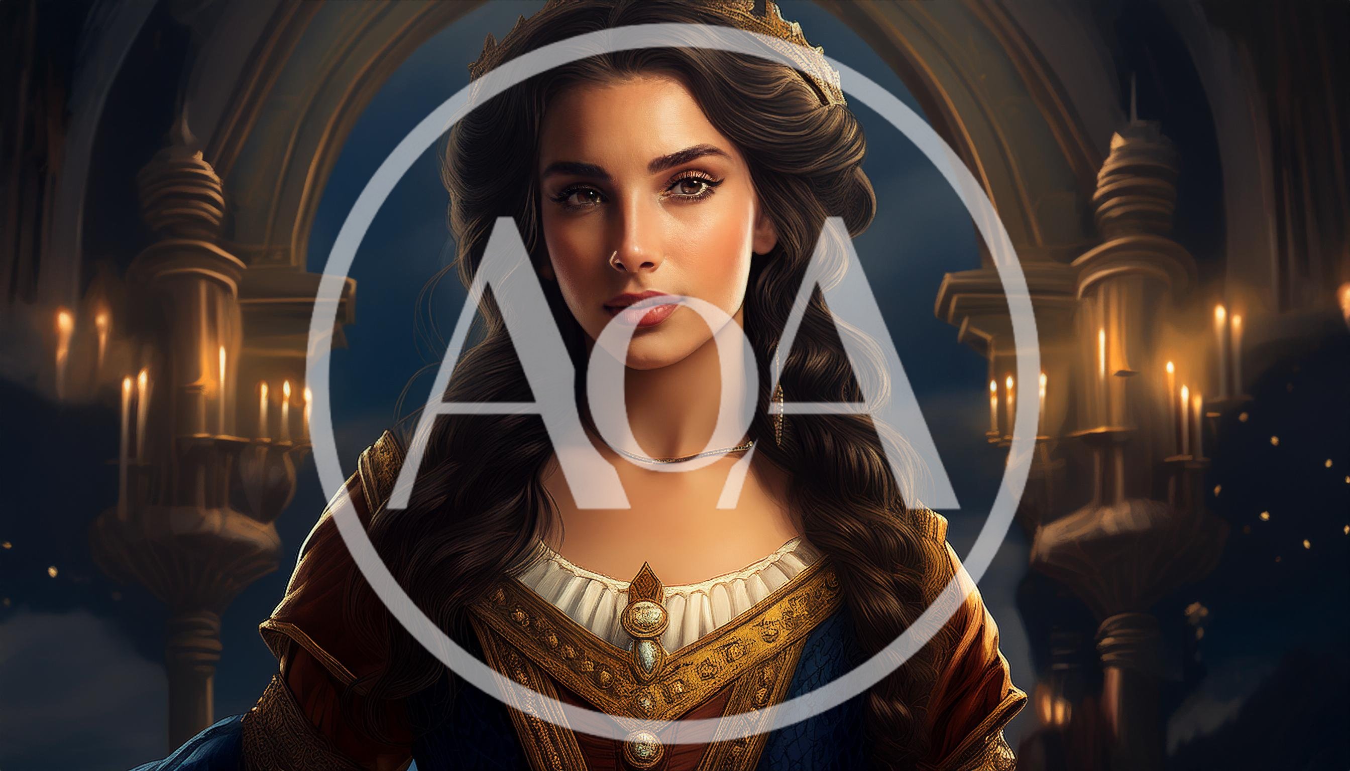 Portrait Of A Regal Medieval Queen In Ornate Attire
