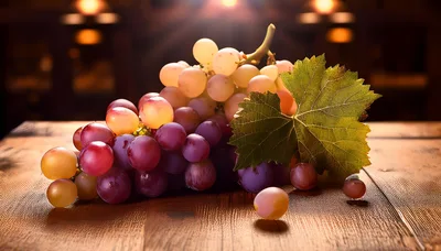 Fresh Red And Green Grapes On Wooden Table
