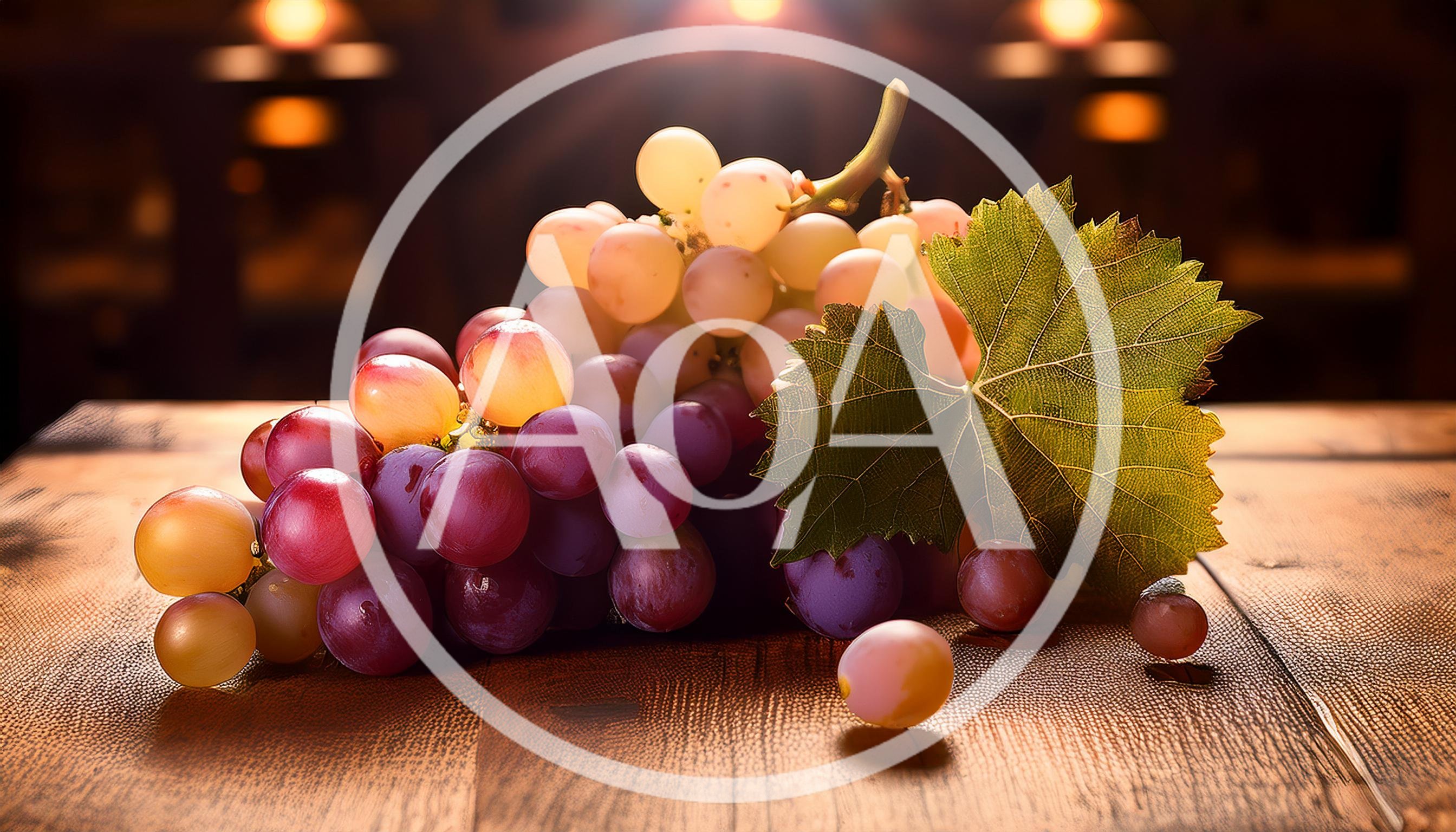 Fresh Red And Green Grapes On Wooden Table