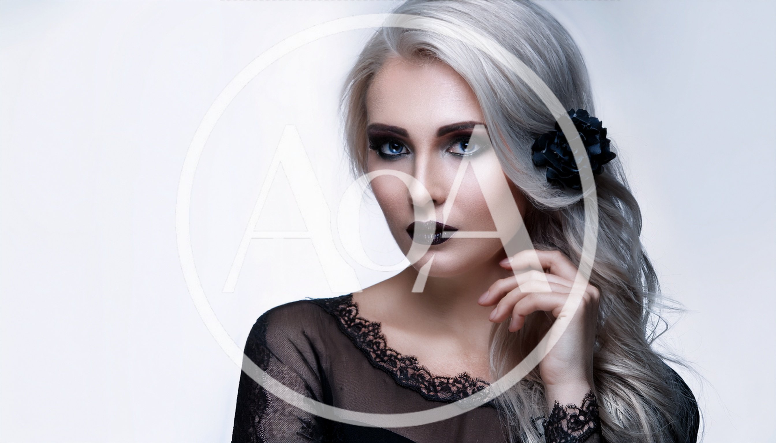 Portrait of a Woman with Platinum Blonde Hair and Dark Makeup