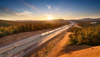 Aerial View Of Highway At Sunset