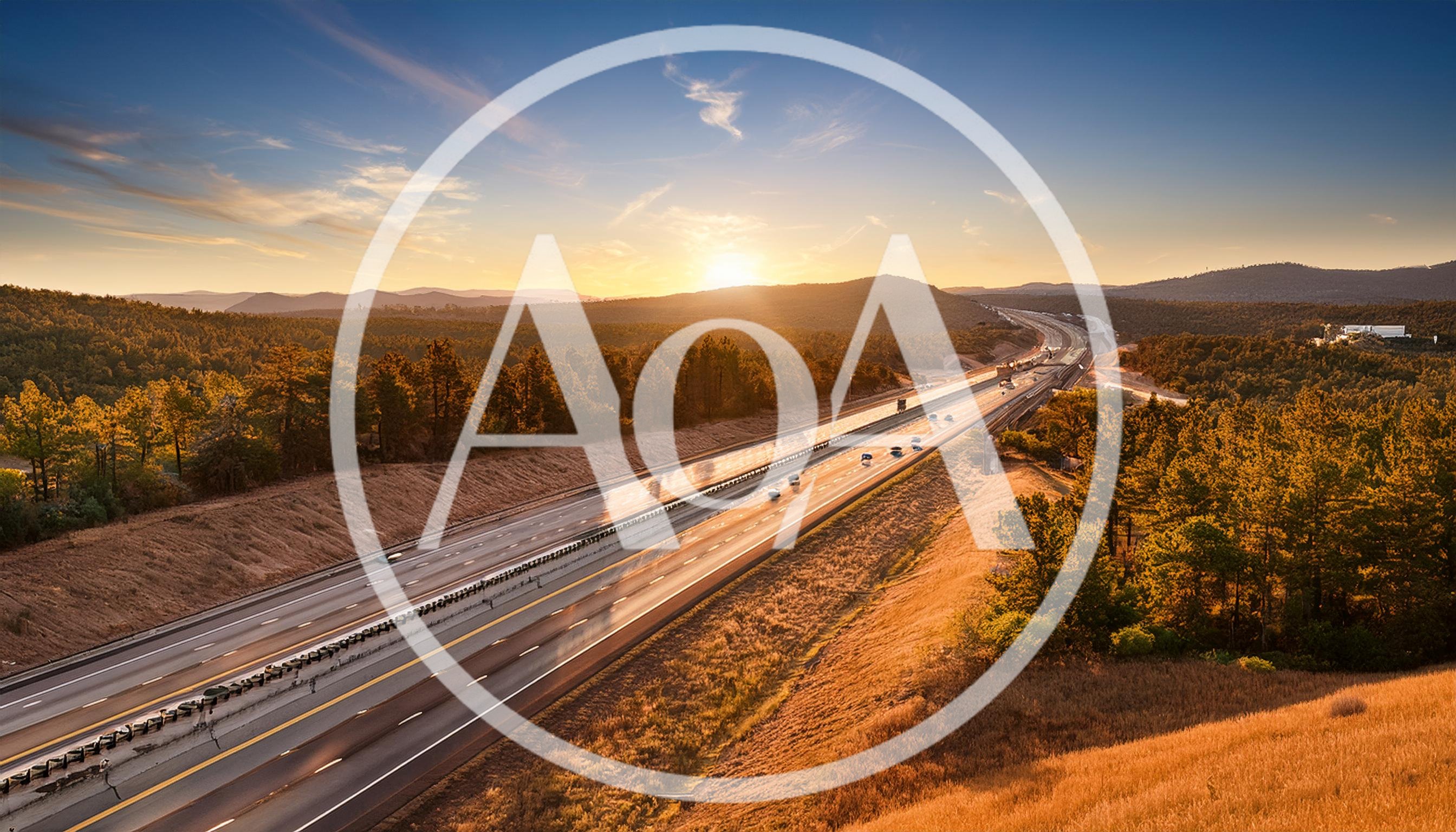Aerial View Of Highway At Sunset
