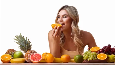 Beautiful Woman Eating Fresh Orange Slice