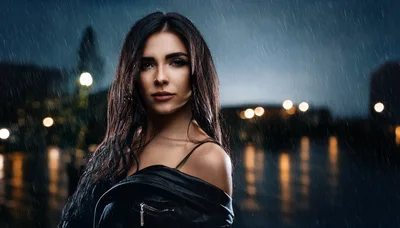 Portrait Of A Woman In The Rain At Night