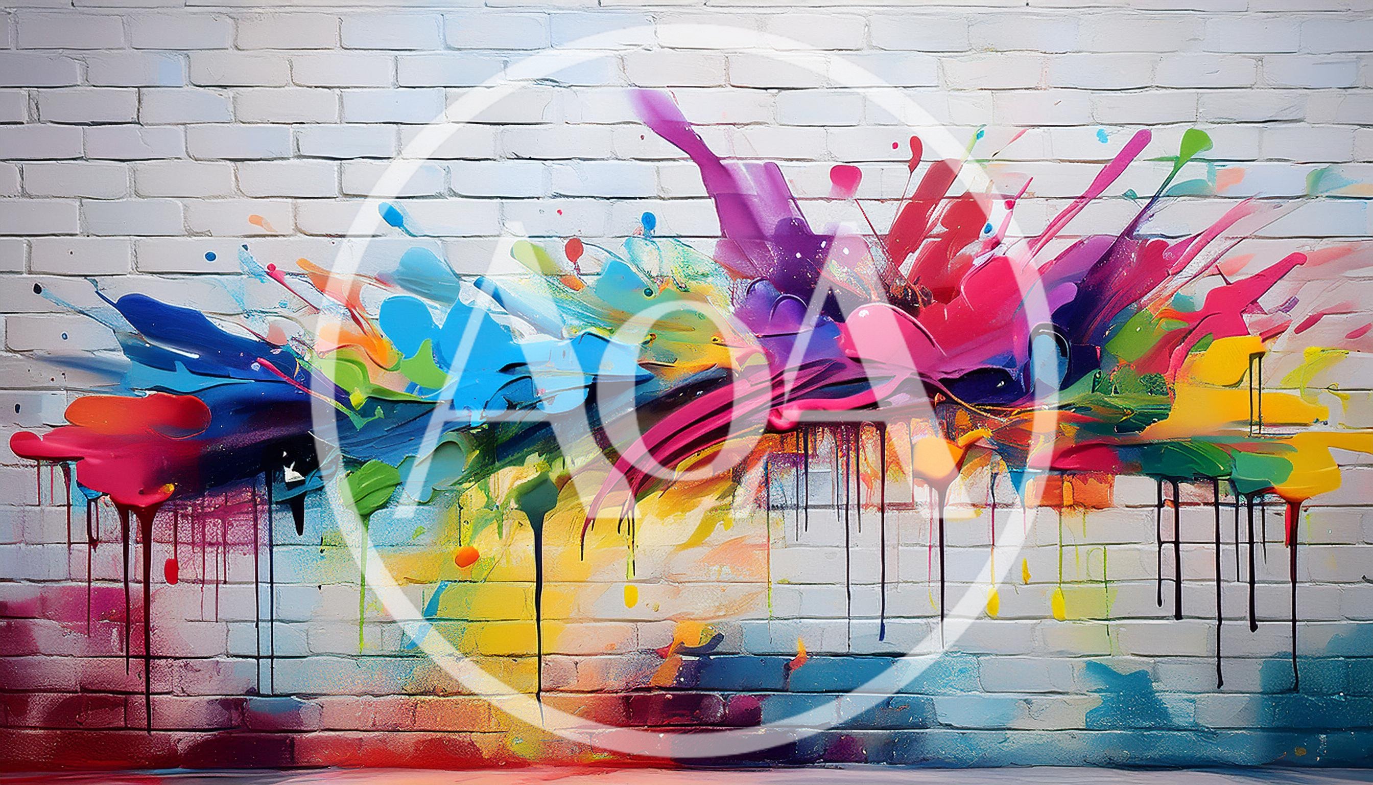 Vibrant Abstract Graffiti Paint Splatter On Brick Wall