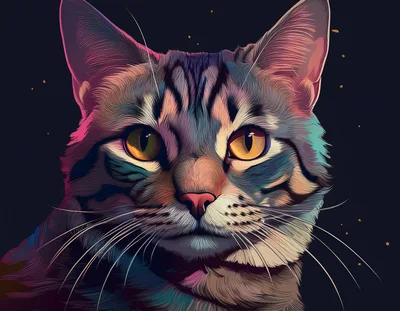 Stylized Digital Illustration Of A Tabby Cat Portrait