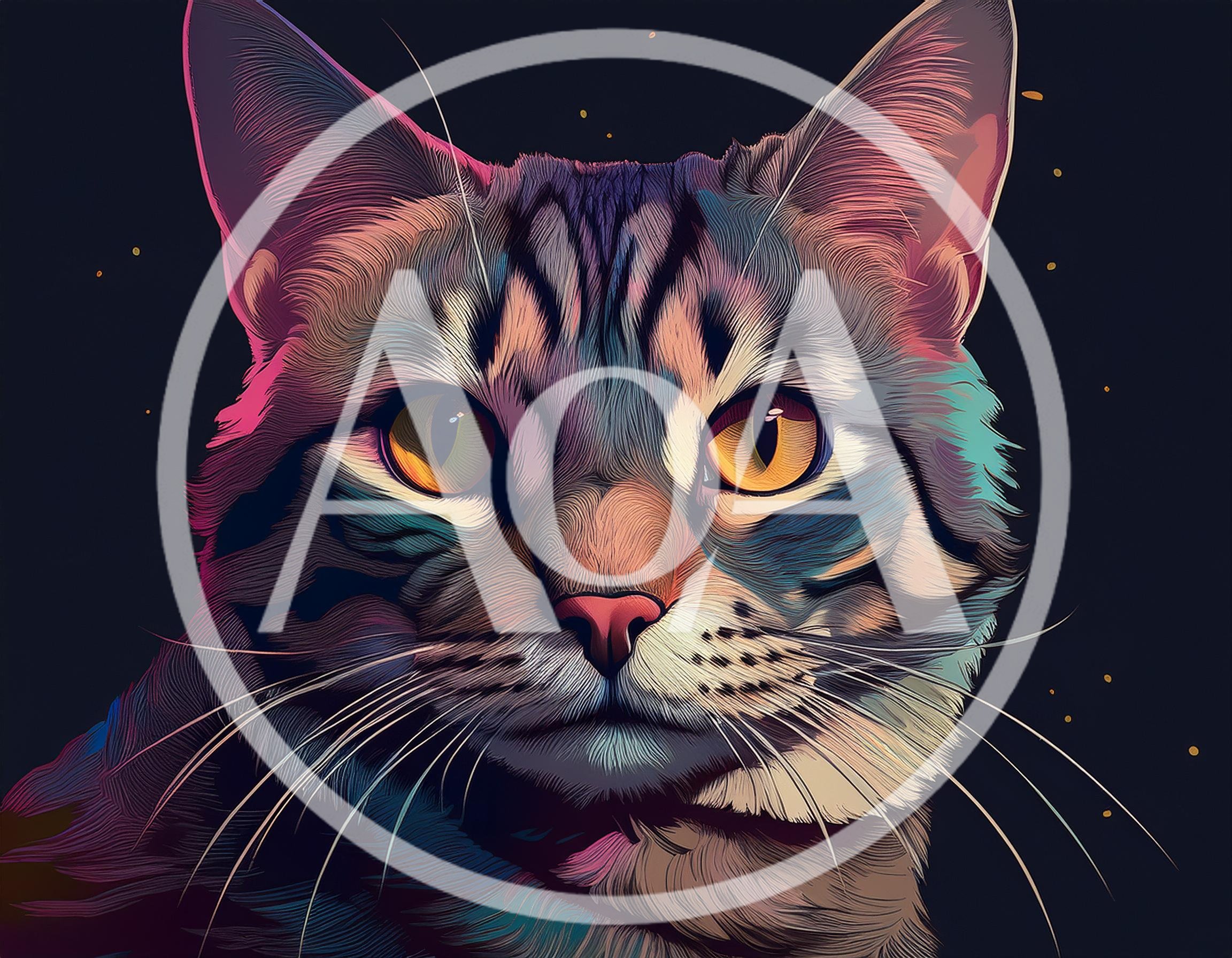Stylized Digital Illustration Of A Tabby Cat Portrait