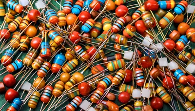 Pile Of Assorted Electronic Resistors And Capacitors