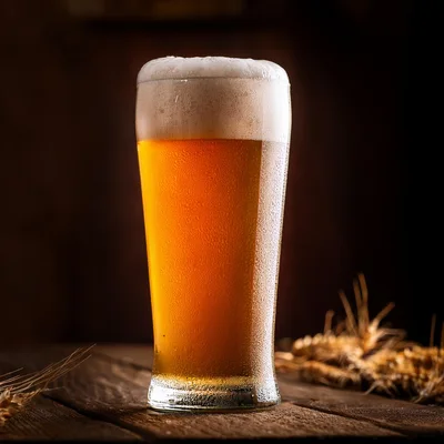 Cold Glass Of Refreshing Beer On Wooden Table
