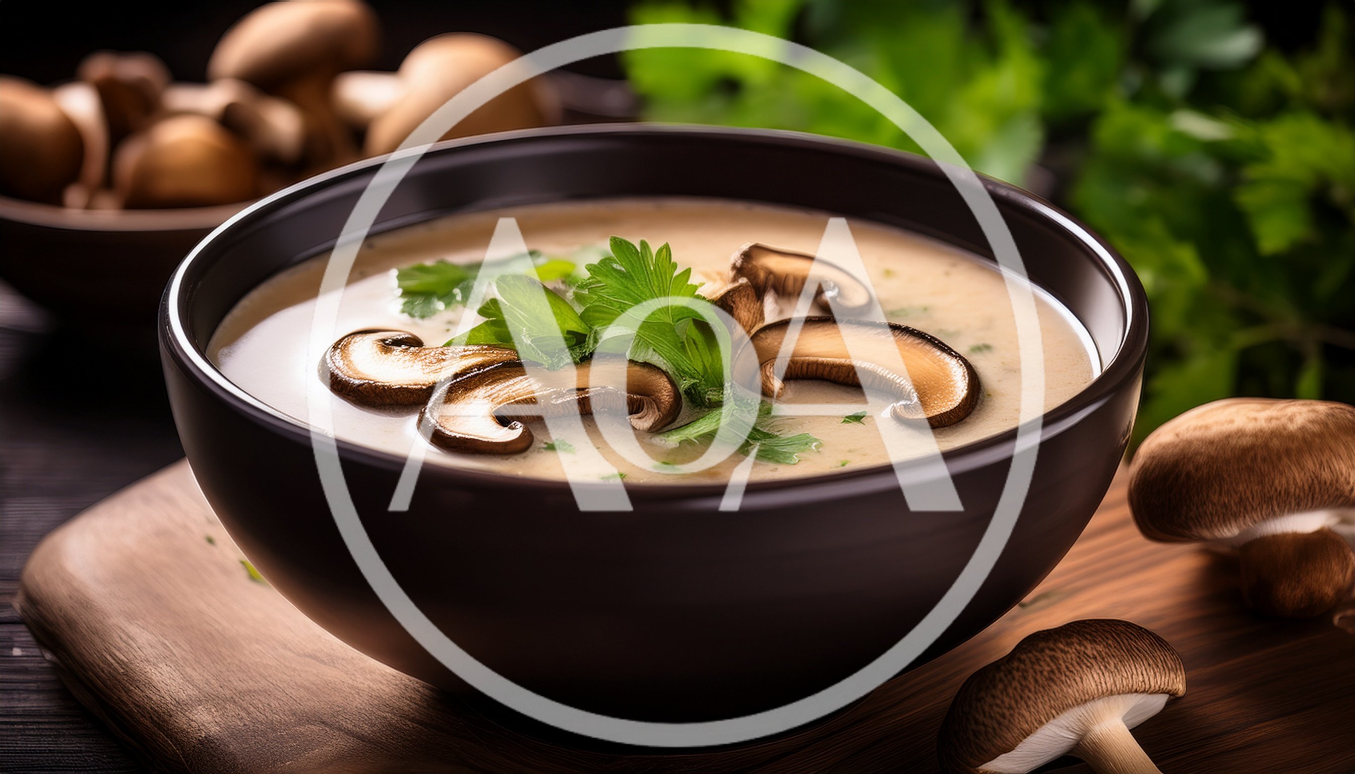 Creamy Mushroom Soup In A Dark Bowl