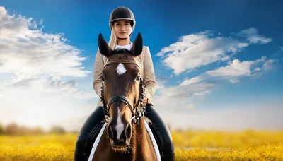 Equestrian Rider On Horseback In A Sunny Field