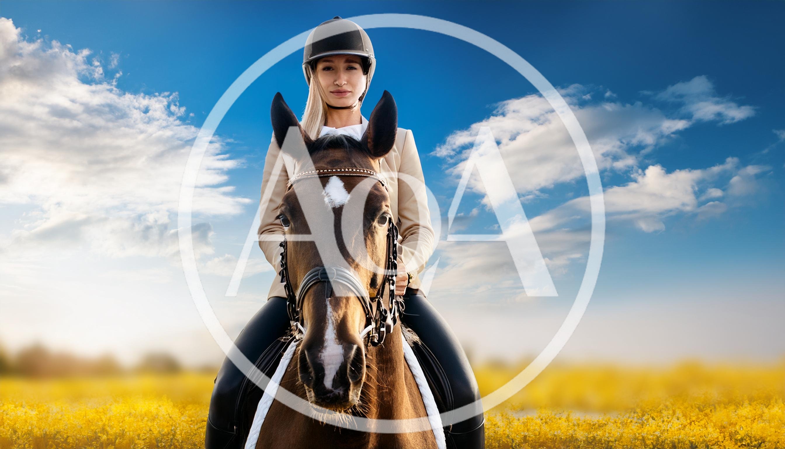 Equestrian Rider On Horseback In A Sunny Field